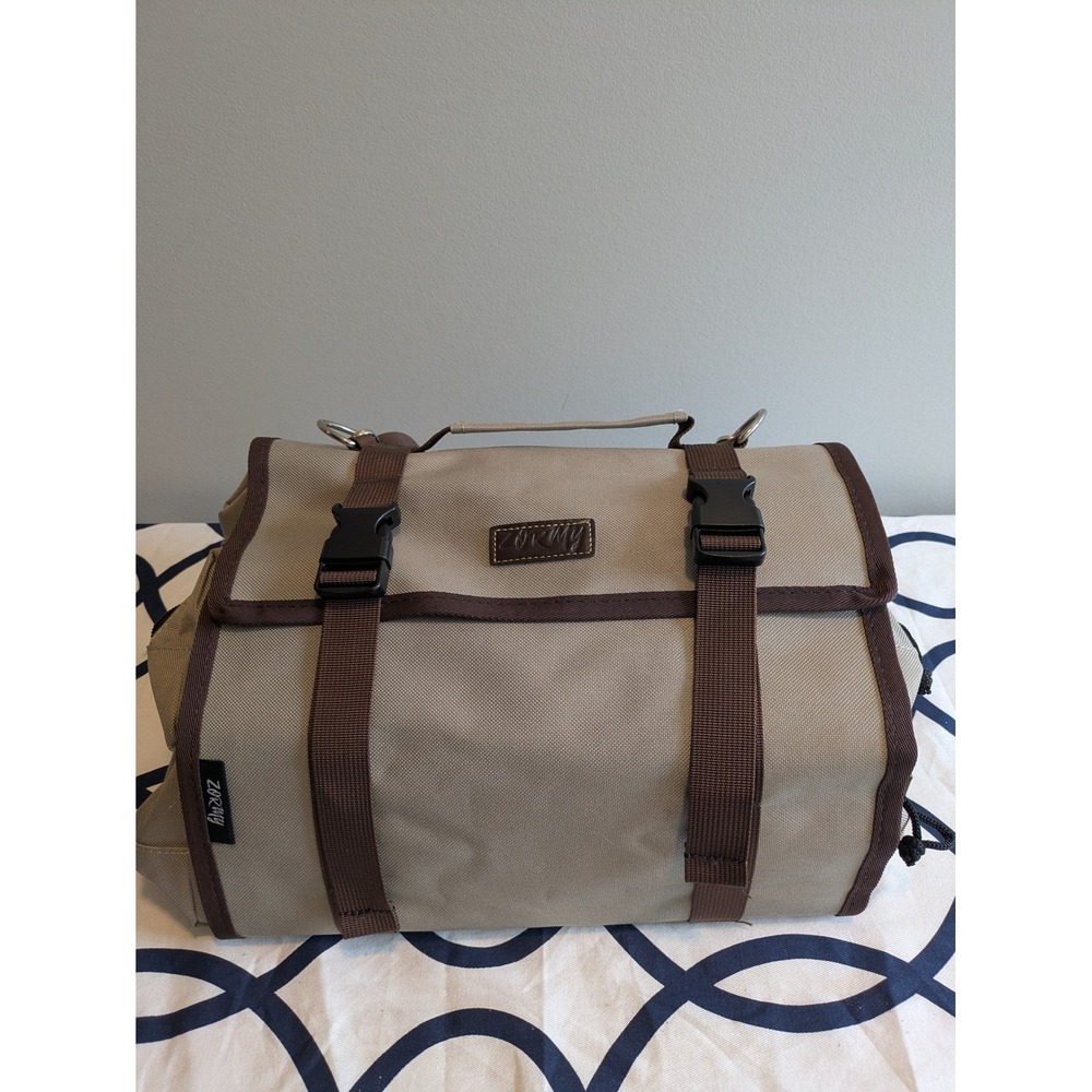 Zormy Roll Up Tool Bag Organizer Khaki Canvas 3 Detachable Pouches Strap